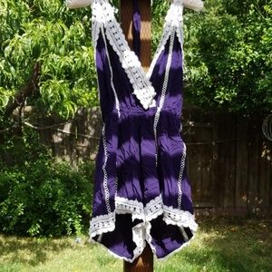 Dark blue crochet and lace romper